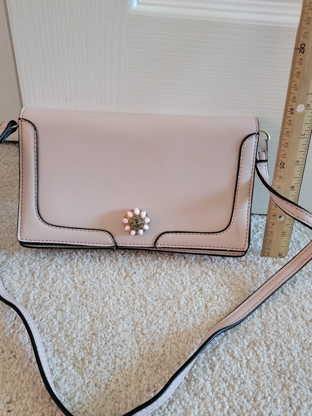 London Fog Blush Pink Crossbody with Floral Jewel Accent